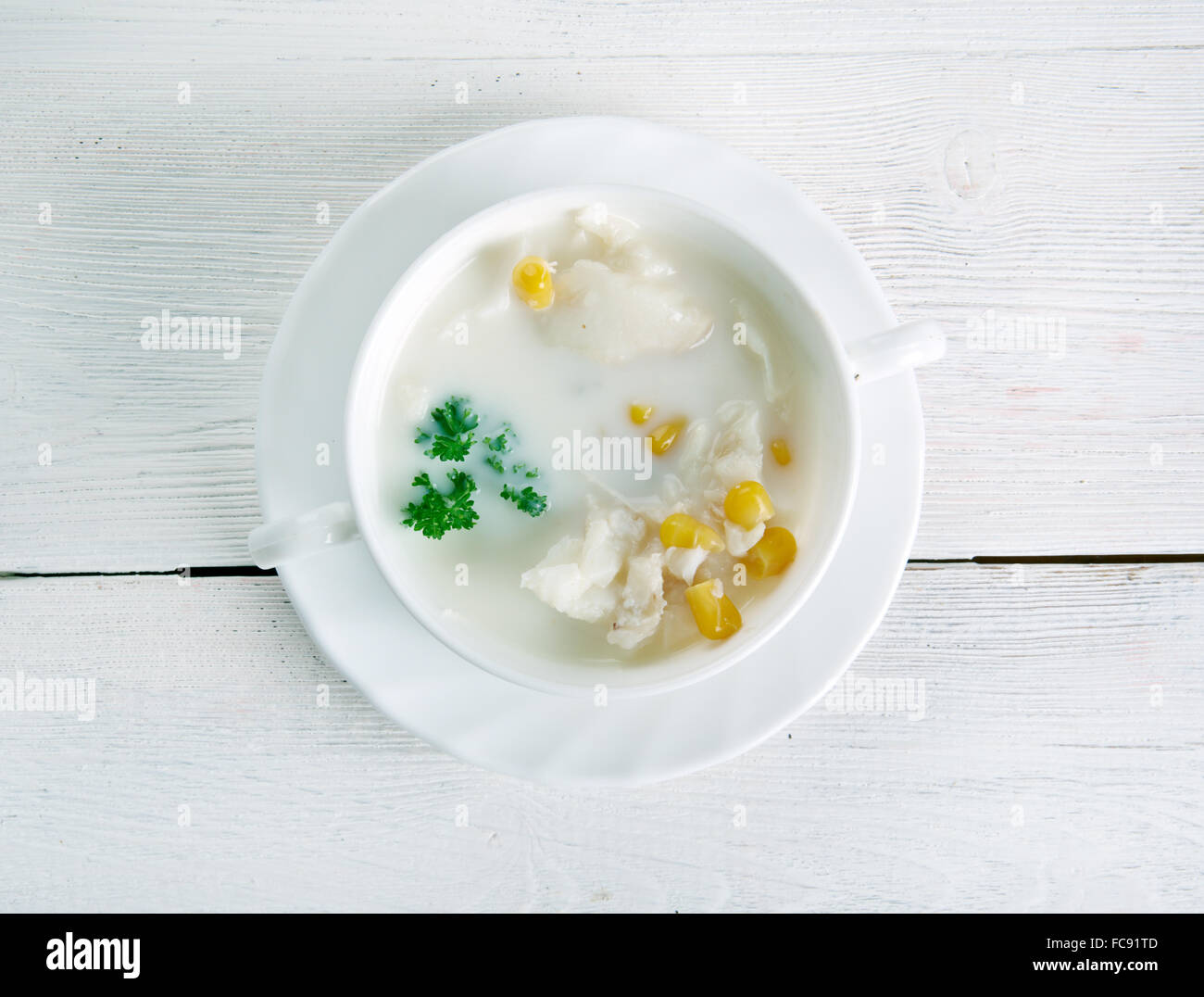 Thick smokedhaddock chowder Stock Photo Alamy