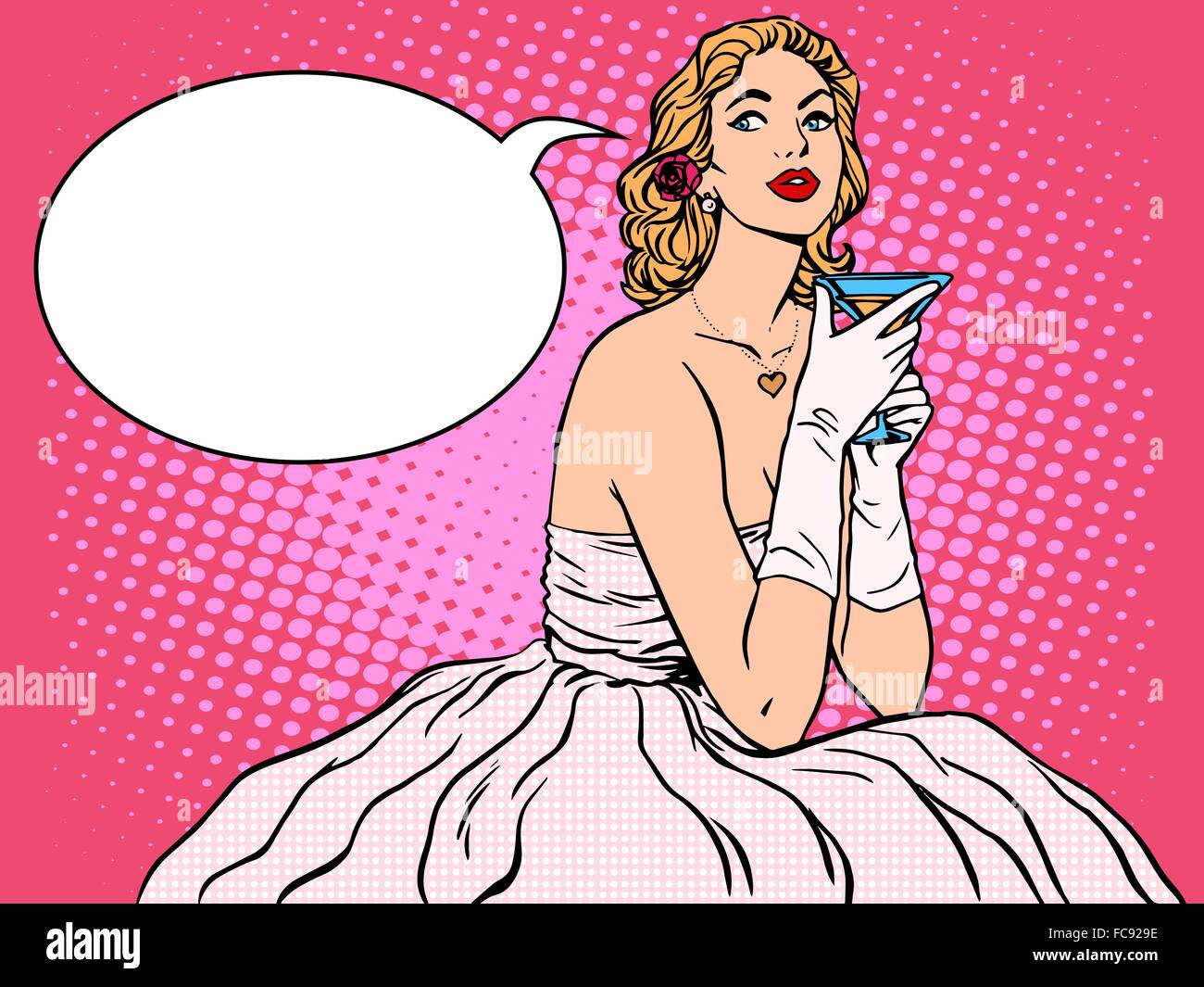 Retro woman cocktail dress illustration hires stock photography and