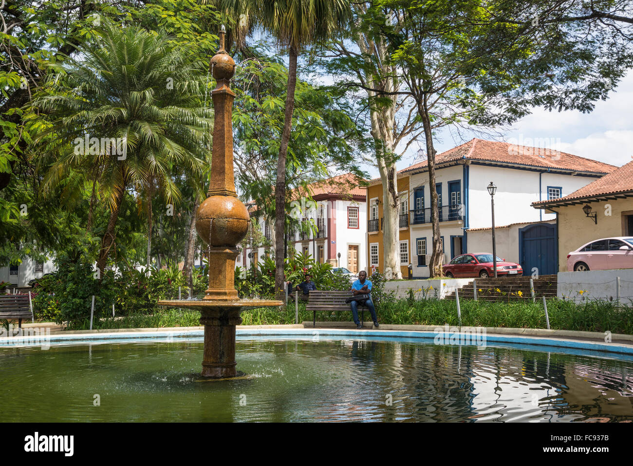 Central square, Praca Gomes Freire, Mariana, Minas Gerais, Brazil Stock Photo