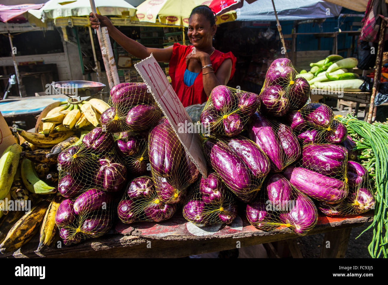 Huge eggplants for sale, Stabroek market, Guyana, South