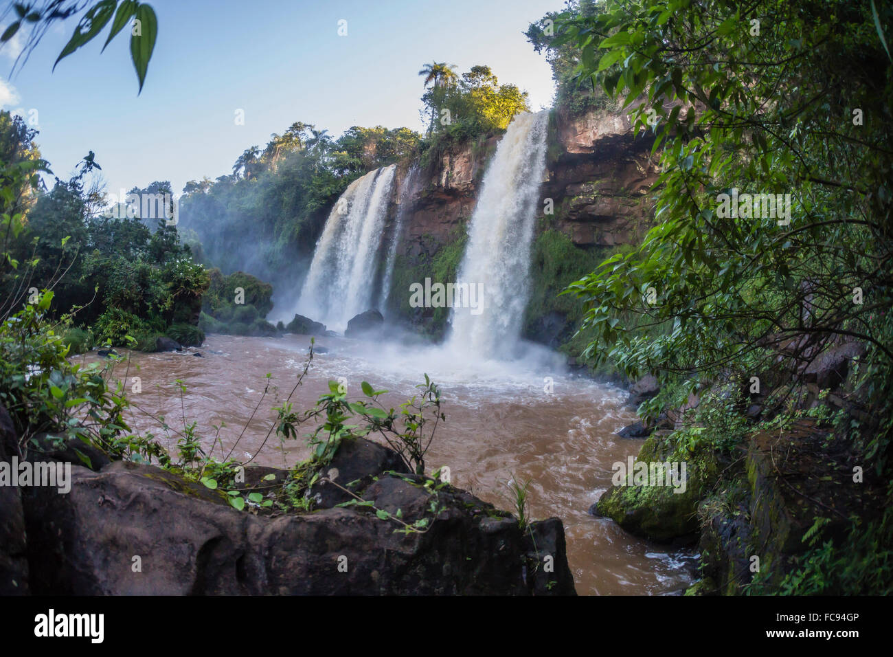 A view from the lower trail, Iguazu Falls National Park, UNESCO World Heritage Site, Misiones, Argentina, South America Stock Photo