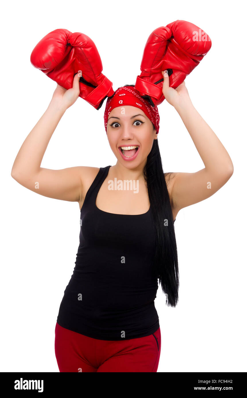 The woman boxer isolated on the white Stock Photo Alamy