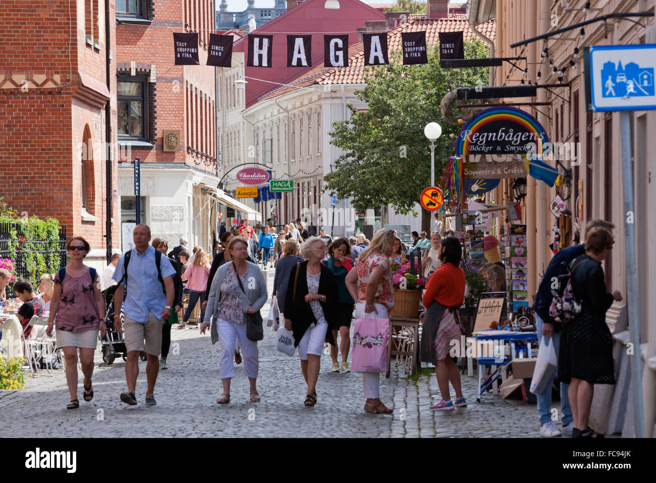 Shoppers along Haga Nygata in trendy Haga District, Gothenburg, West Gothland, Sweden, Scandinavia, Europe Stock Photo