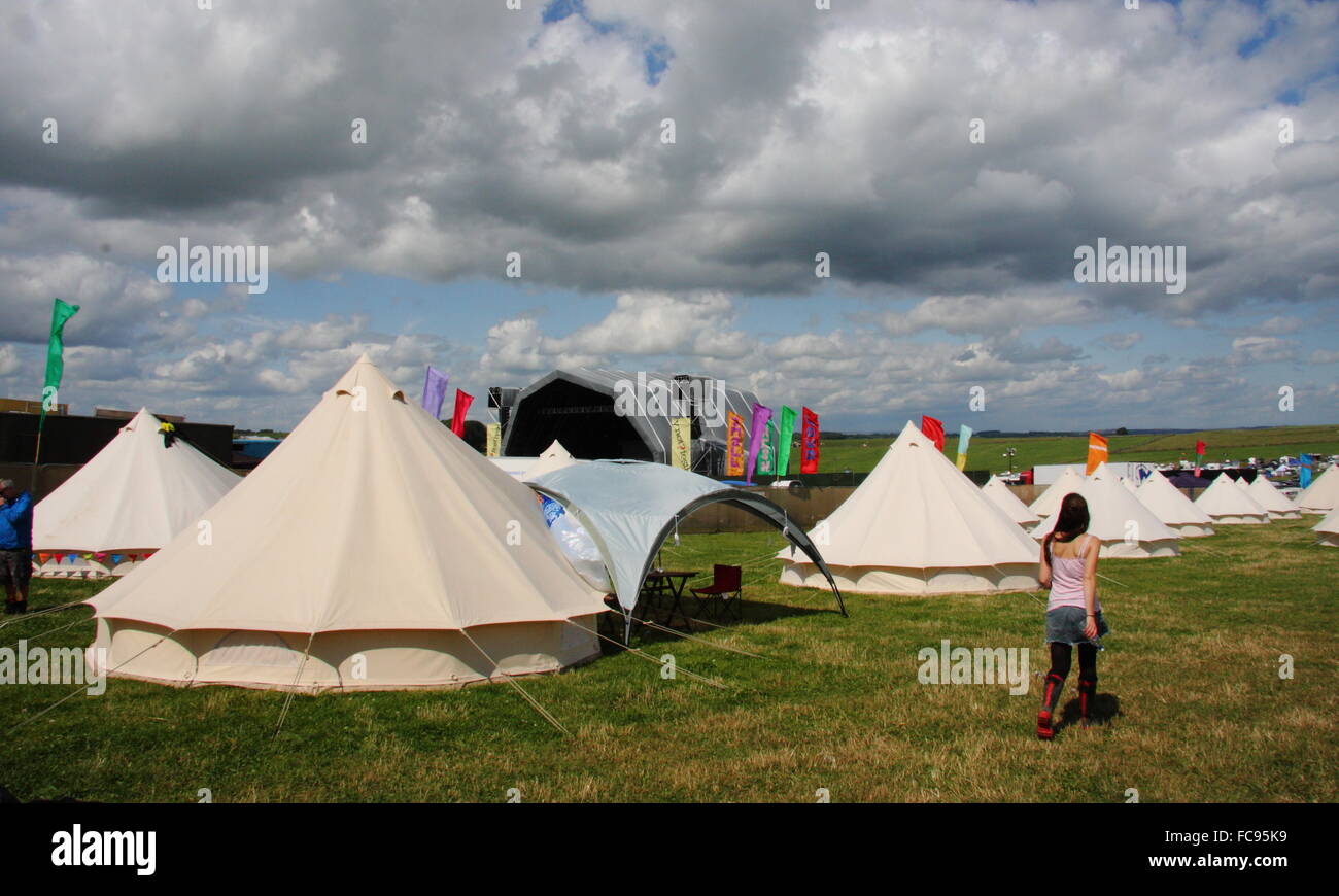 The Glamping area at the Y Not music festival, Derbyshire that provides luxury camping facilities to festival goers, England UK Stock Photo