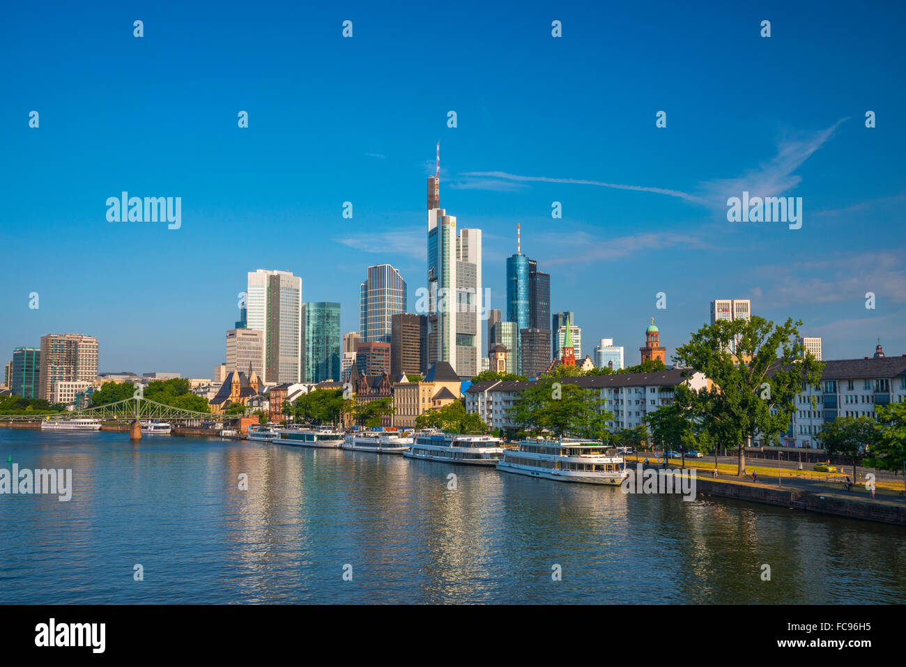 City skyline across River Main, Frankfurt am Main, Hesse, Germany ...