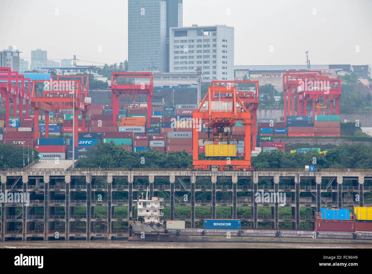 container port on Yangtze river in Chongqing Stock Photo