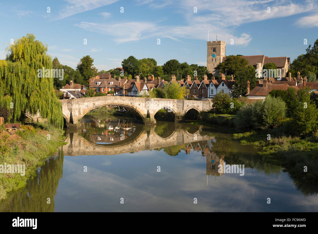 Aylesford Old Bridge and village on River Medway, Aylesford, Kent, England, United Kingdom, Europe Stock Photo