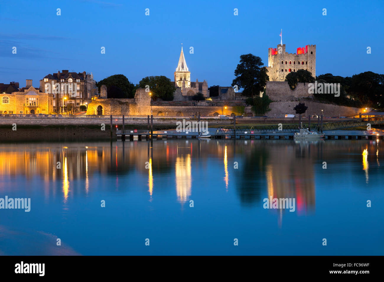Rochester Castle And Cathedral On The River Medway At Night Rochester 