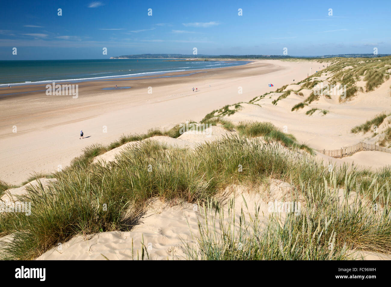 Sand dunes and beach, Camber Sands, Camber, near Rye, East Sussex, England, United Kingdom, Europe Stock Photo
