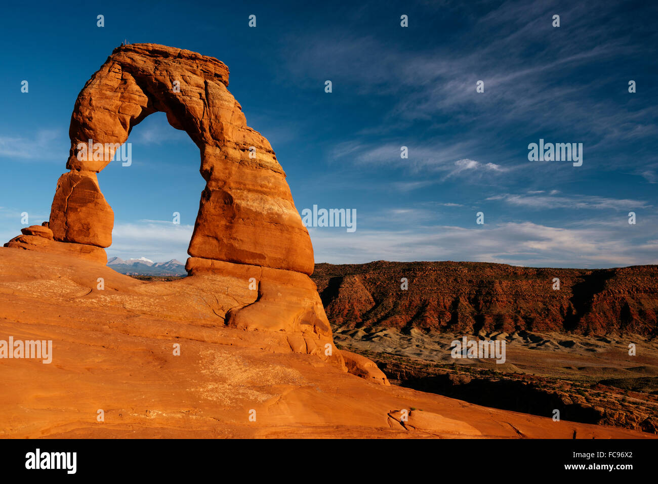 Delicate Arch at dusk, Arches National Park, Utah, United States of America, North America Stock Photo