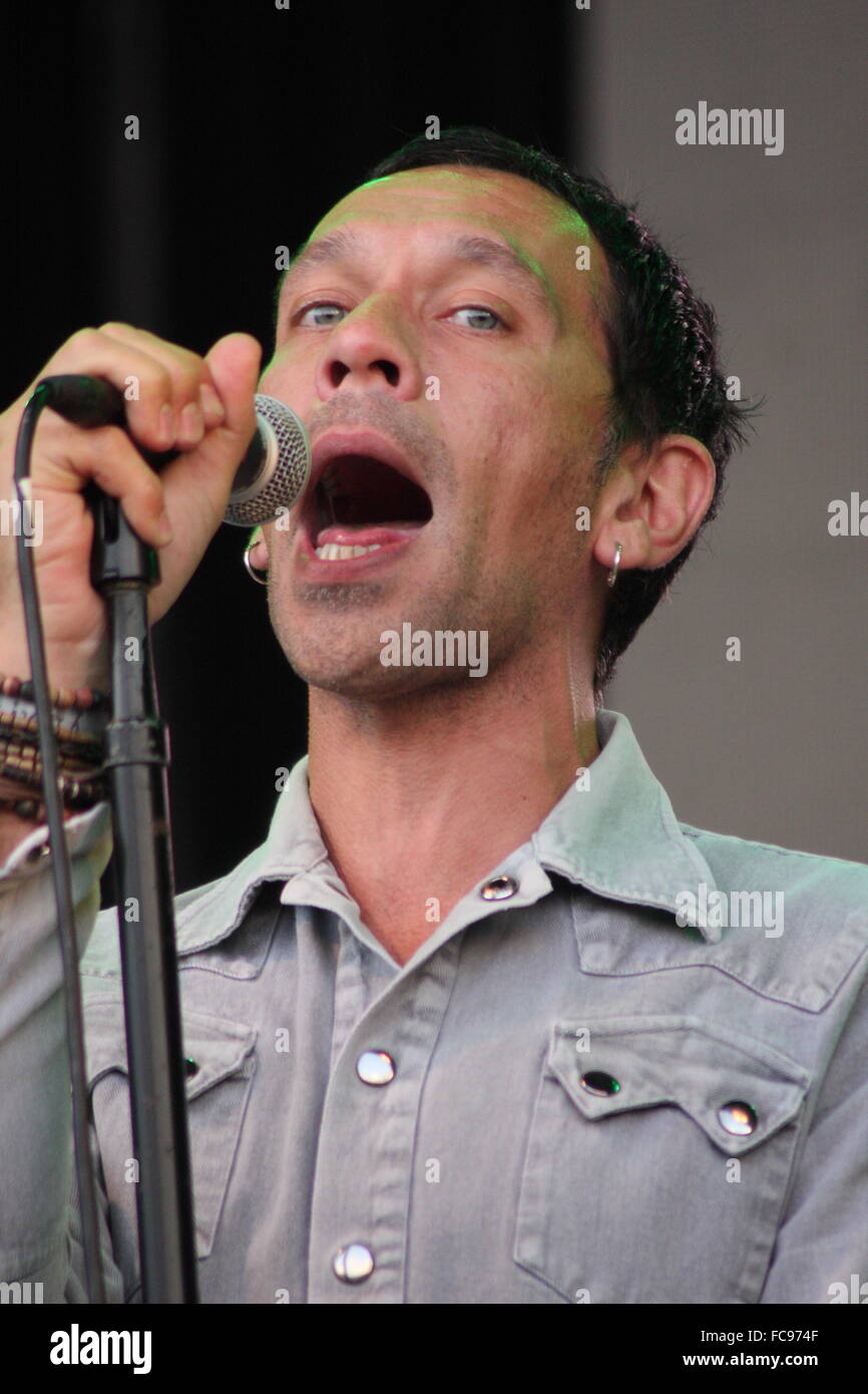 Rick Witter, front-man with Shed Seven, performs at the Y Not music festival, Derbyshire UK Stock Photo