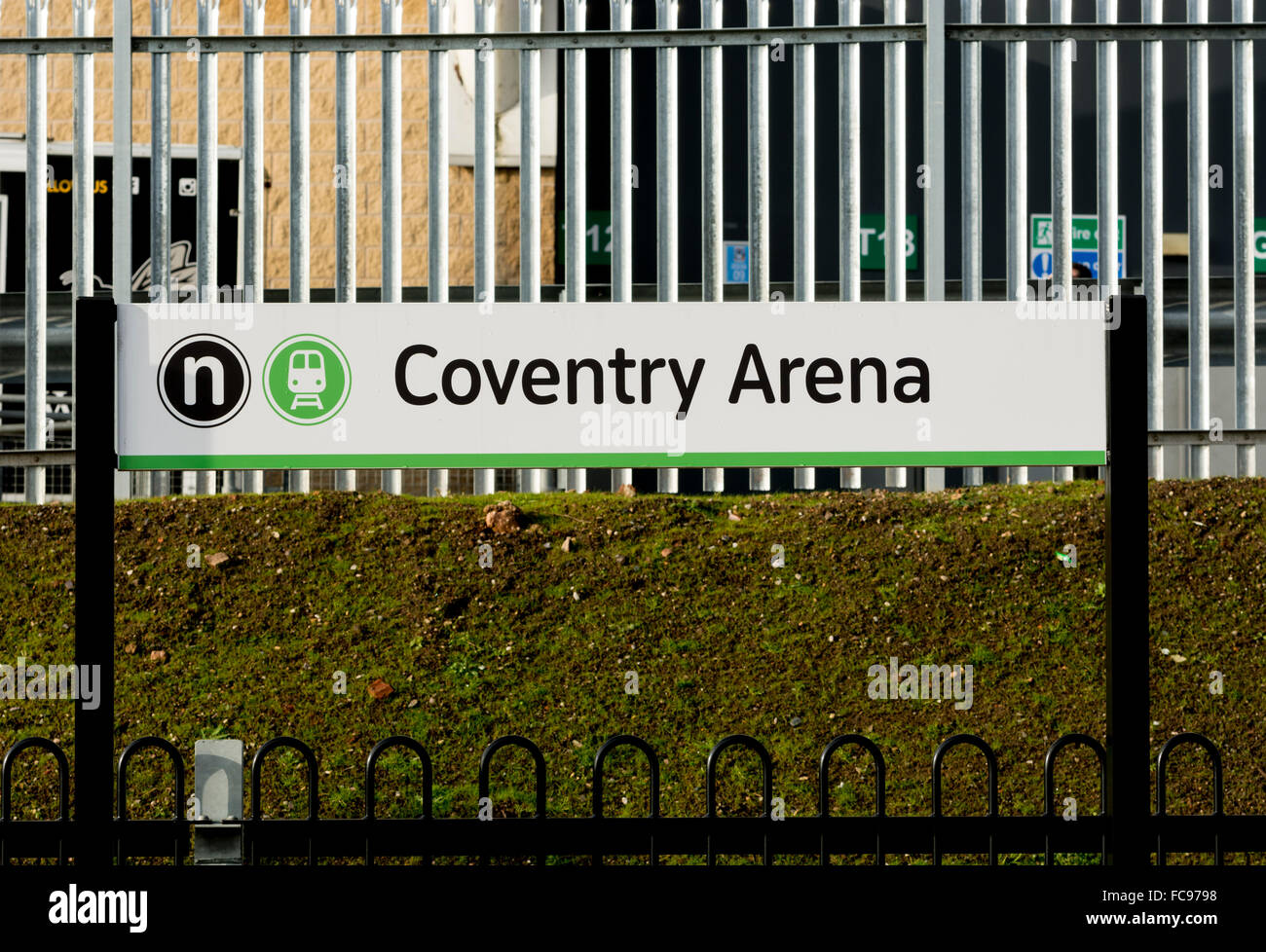 Coventry Arena railway station sign, Coventry, UK Stock Photo
