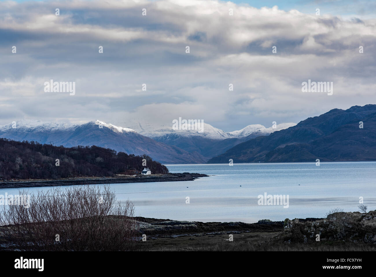Sound of Sleat with Knowdart mountains in the background, west coast scottish highlands in january. Stock Photo