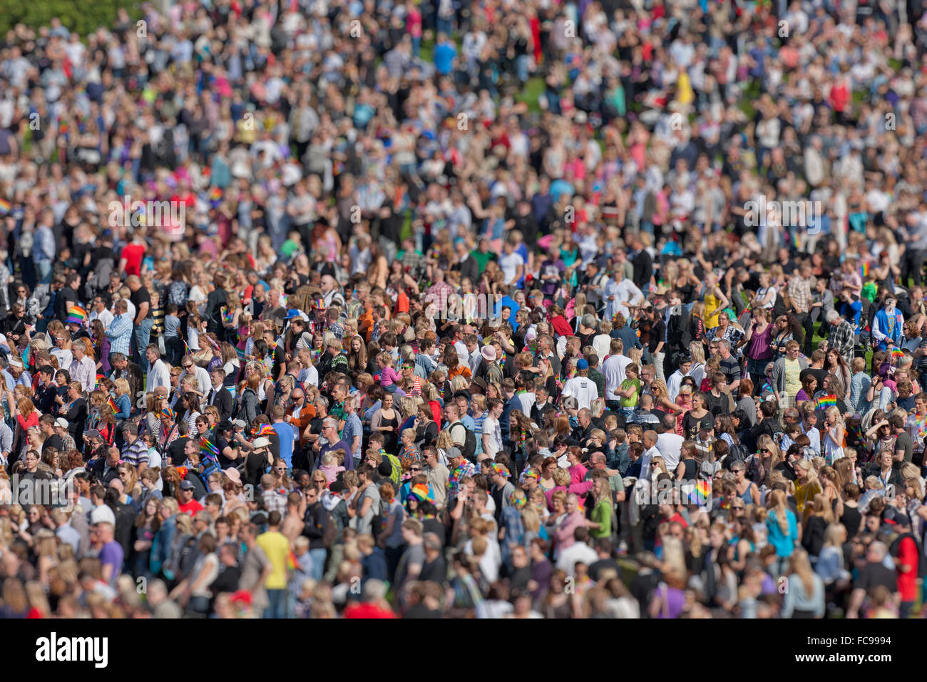 Crowds supporting Gay Pride, Reykjavik, Iceland Stock Photo