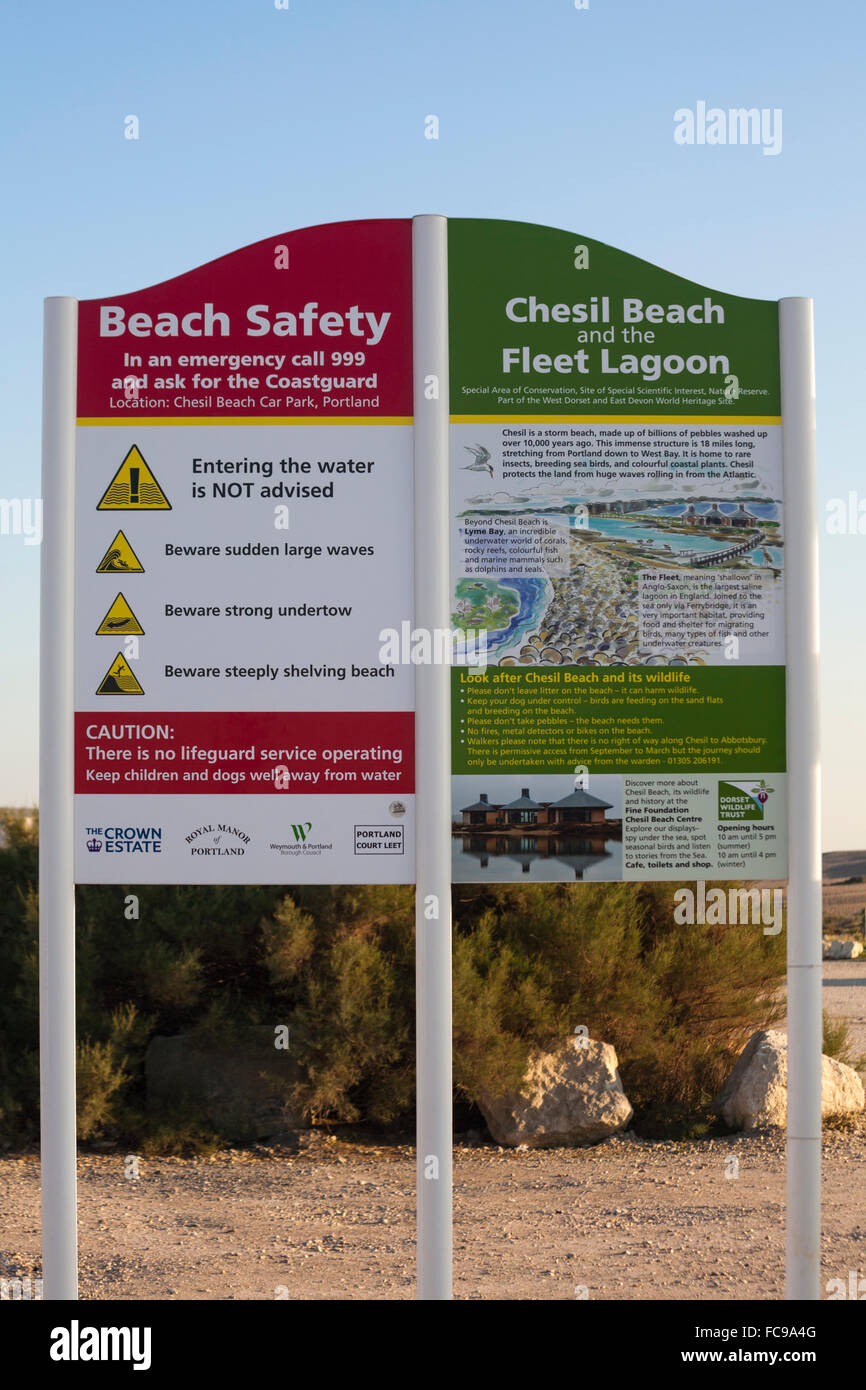 Information signs about Chesil Beach and the Fleet Lagoon and beach