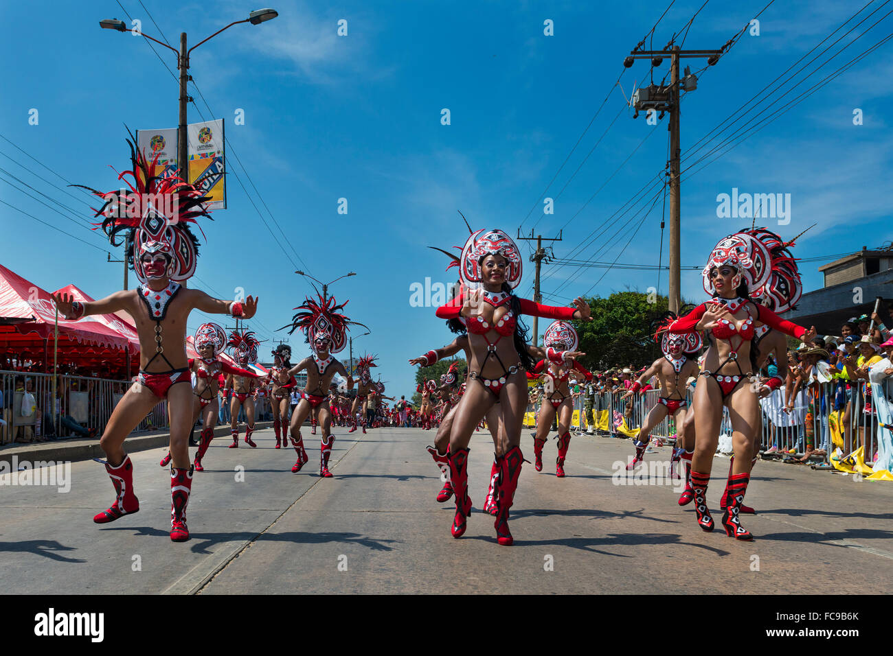 Barranquilla, Colombia - March 1, 2014: People at the carnival parades in the Carnival of Barranquilla, in Colombia. Stock Photo