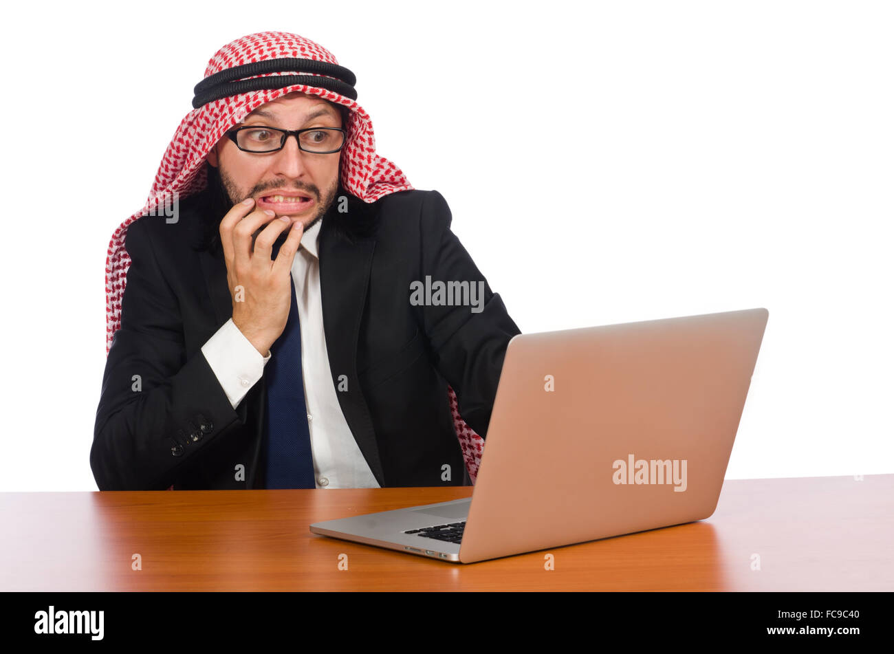 Arab businessman with computer on white Stock Photo - Alamy
