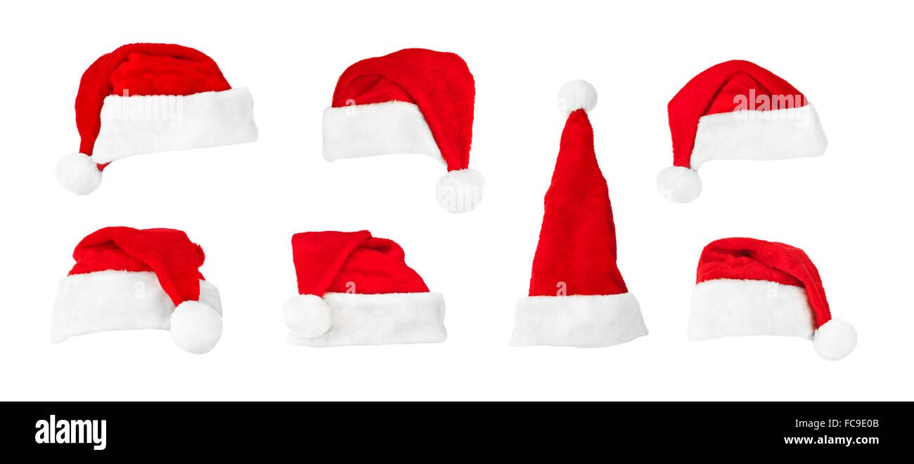 Set of Santa Claus red christmas hats Stock Photo Alamy