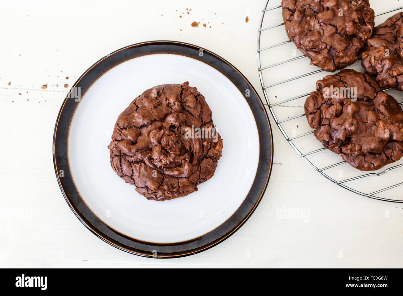 Homemade triple chocolate cookies. Stock Photo