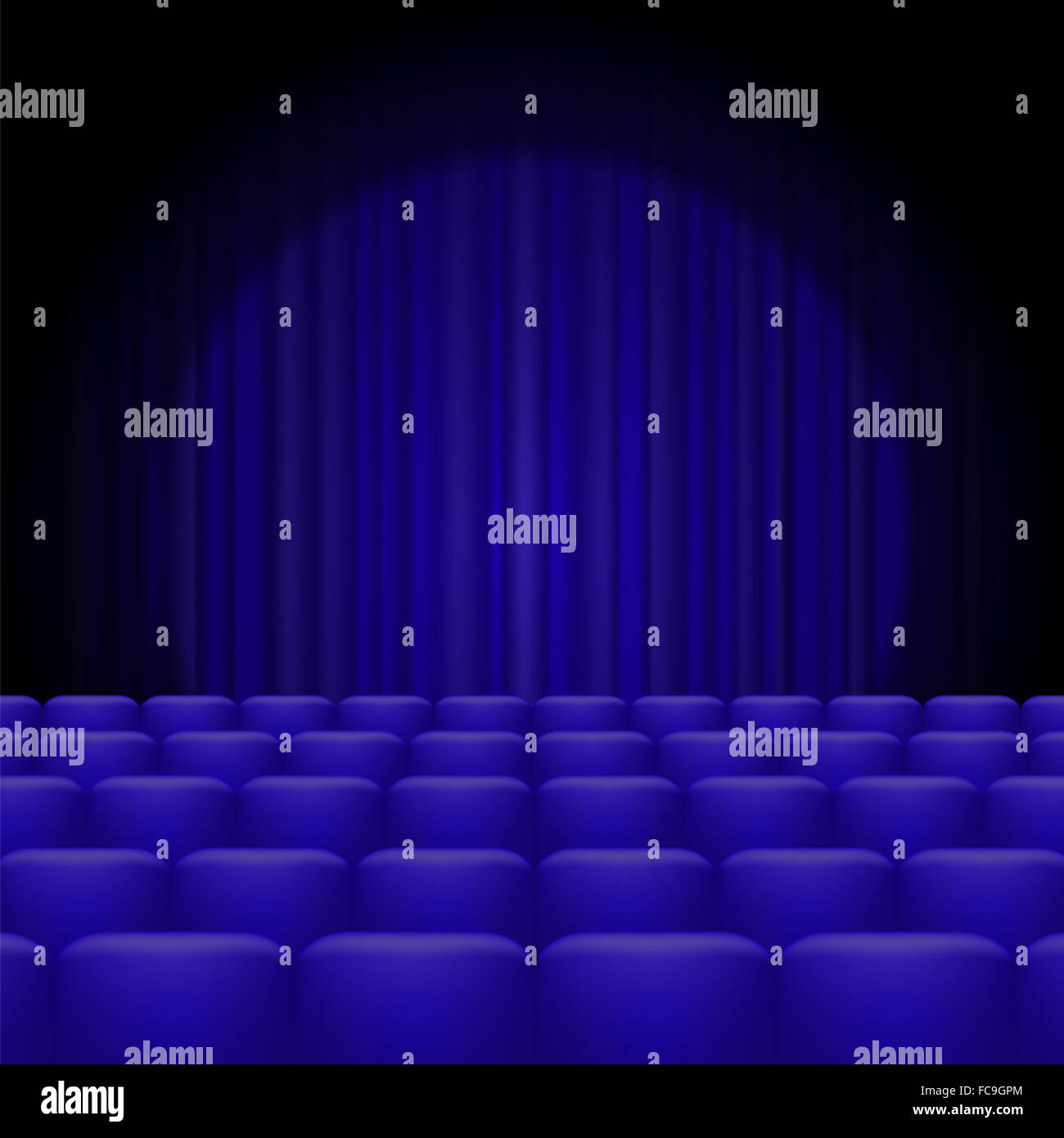Blue Curtains with Spotlight and Seats Stock Photo - Alamy