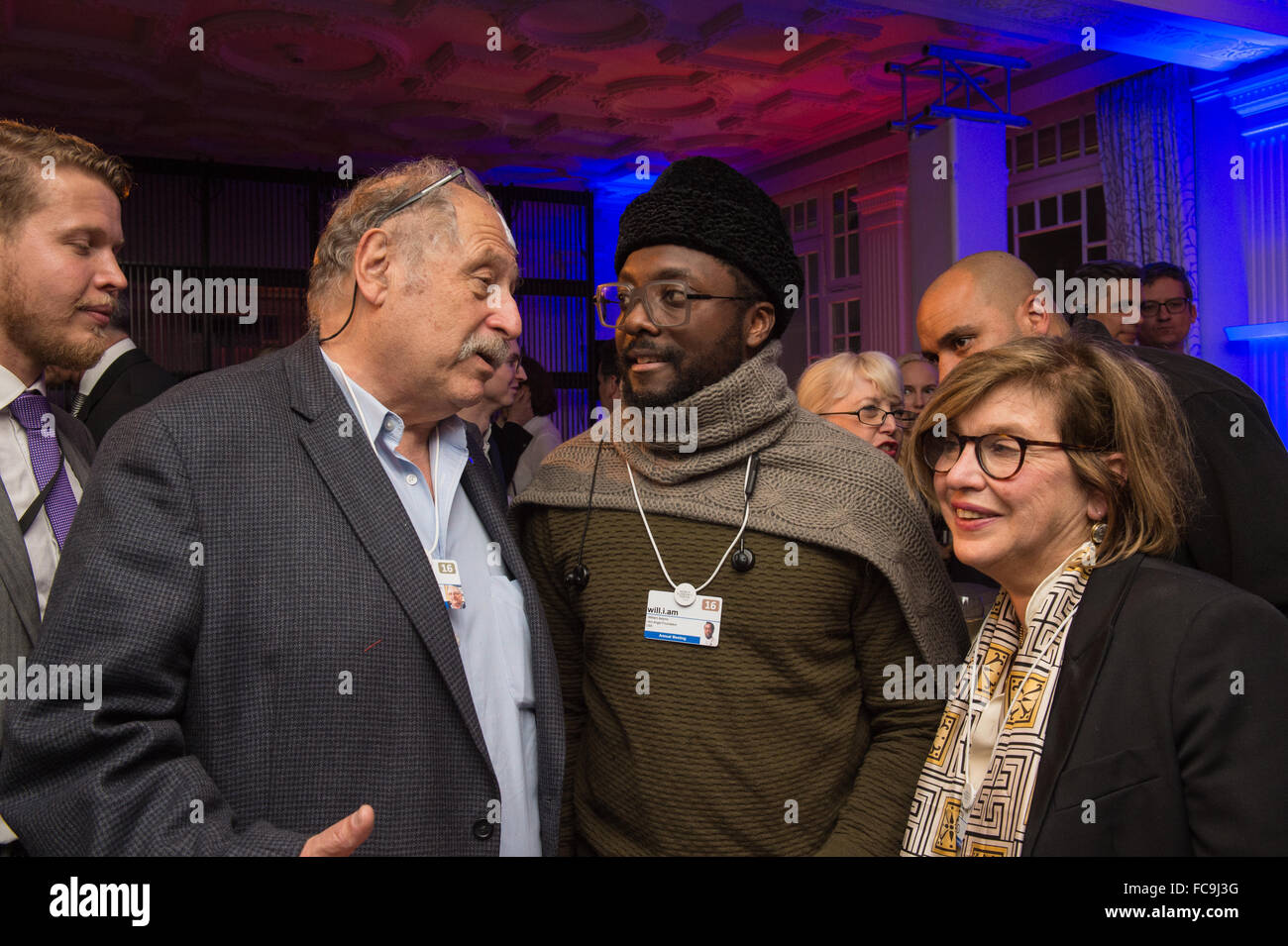 Davos, Switzerland. 20th January, 2016. (l-r) Yossi Vardi, William Adams (I.Am Angel Foundation, Founder), Stephanie Czerny (DLD Media, Managing Director) DLD Burda Event at the Steigenberger Hotel in Davos during the World Economic Forum (WEF) 2016 . January 20, 2016 Credit:  dpa picture alliance/Alamy Live News Stock Photo