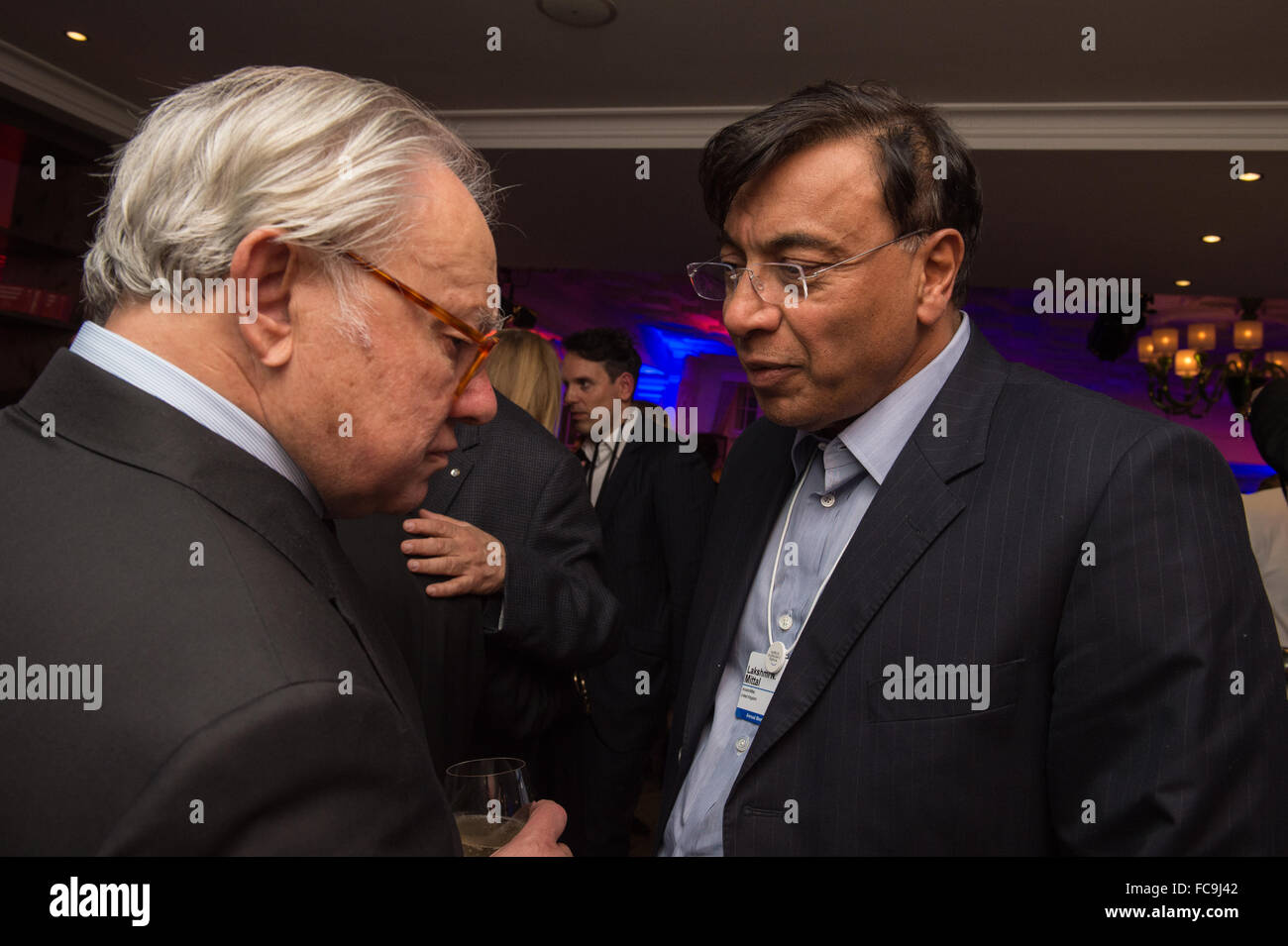 Davos, Switzerland. 20th January, 2016. (l-r) Hubert Burda (Burda Verlag, Owner), Lakshmi N. Mittal DLD Burda Event at the Steigenberger Hotel in Davos during the World Economic Forum (WEF) 2016 . January 20, 2016 Credit:  dpa picture alliance/Alamy Live News Stock Photo