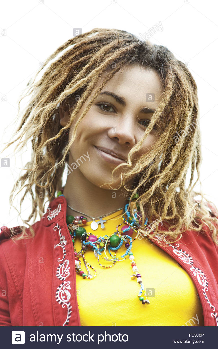 Smiling Beautiful Woman With Dreadlocks Stock Photo