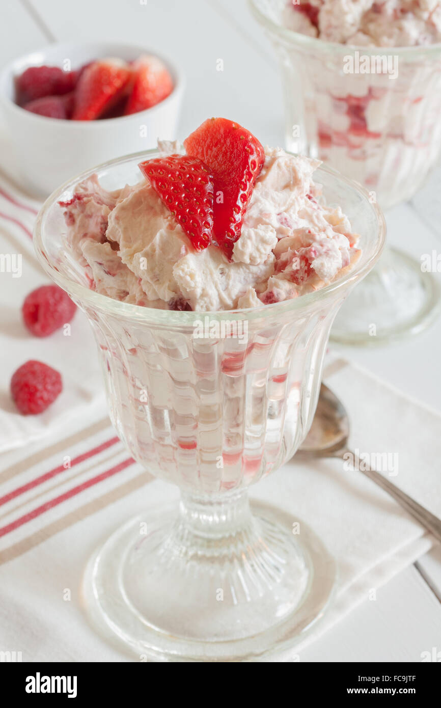 Eton mess a traditional English summer dessert made with strawberries raspberries meringue and