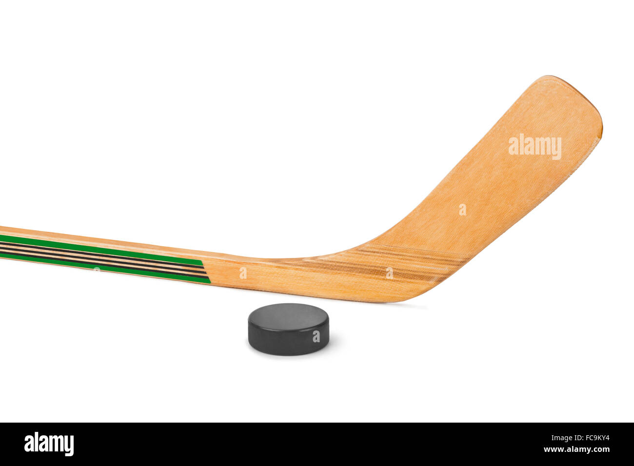 Ice hockey stick and puck Stock Photo Alamy