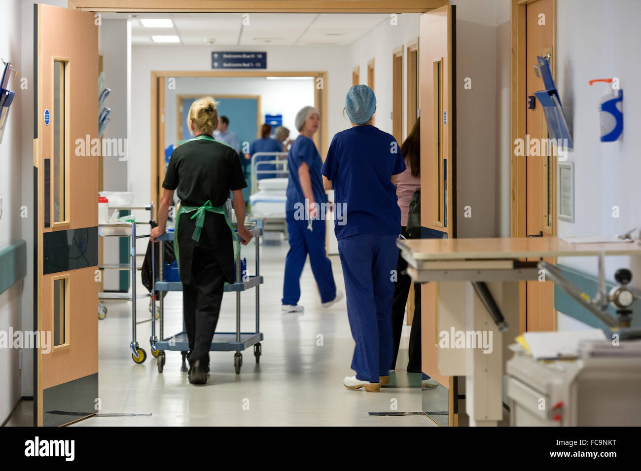 Busy corridor in NHS hospital in England Stock Photo