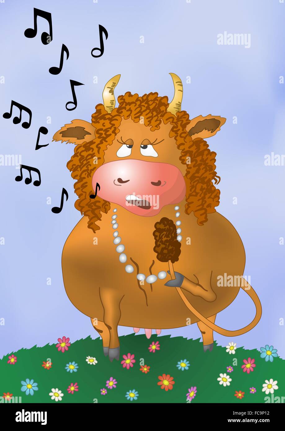Cartoon cow sings a song Stock Vector