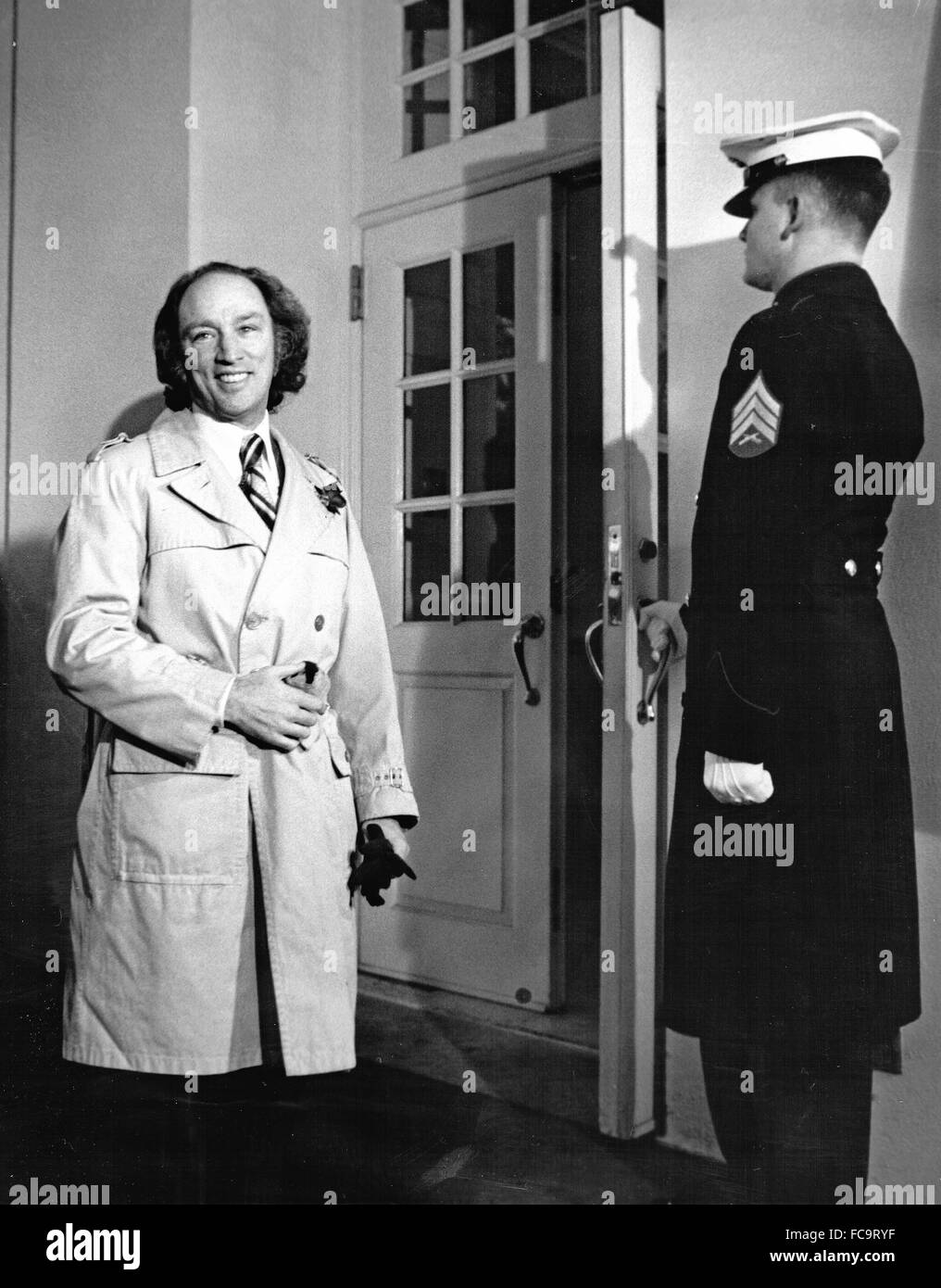 Prime Minister Pierre Elliott Trudeau of Canada arrives at the White House in Washington, DC to meet with United States President Richard M. Nixon on December 6, 1971. Following the meeting, Trudeau said he was gratified to know the US is trying to do something about the 10% surcharge tax that has been imposed on Canadian goods arriving in the US. The President also consulted with the Prime Minister about his pending trip to China, with whom the US does not have diplomatic relations and Canada does. Credit: Benjamin E. 'Gene' Forte/CNP - NO WIRE SERVICE - Stock Photo