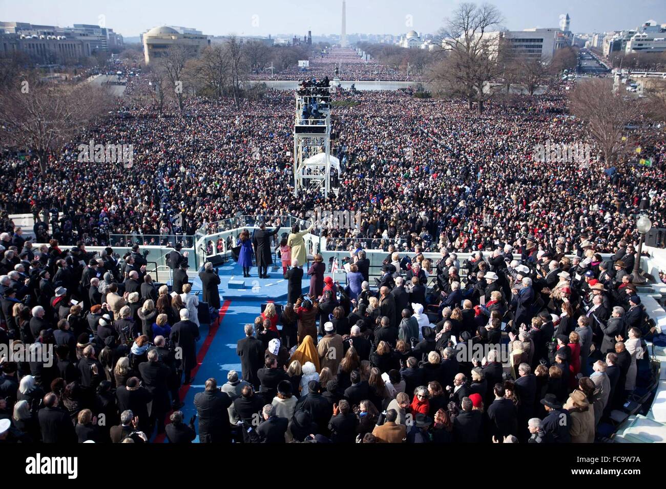 U.S President Barack Obama addresses the crowd during his acceptance speech at the 44th Presidential Inauguration at the U.S Capitol January 20, 2009 in Washington, DC. Stock Photo