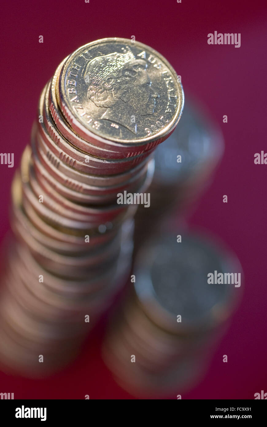 stack of australian dollar coins Stock Photo