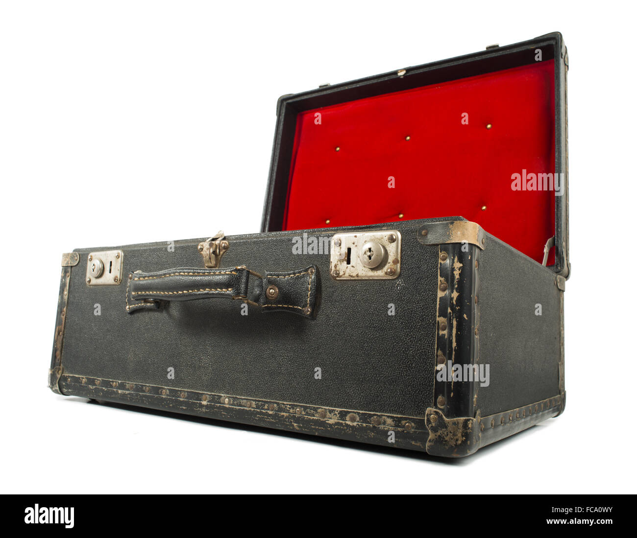 Opened old travel suitcase Stock Photo