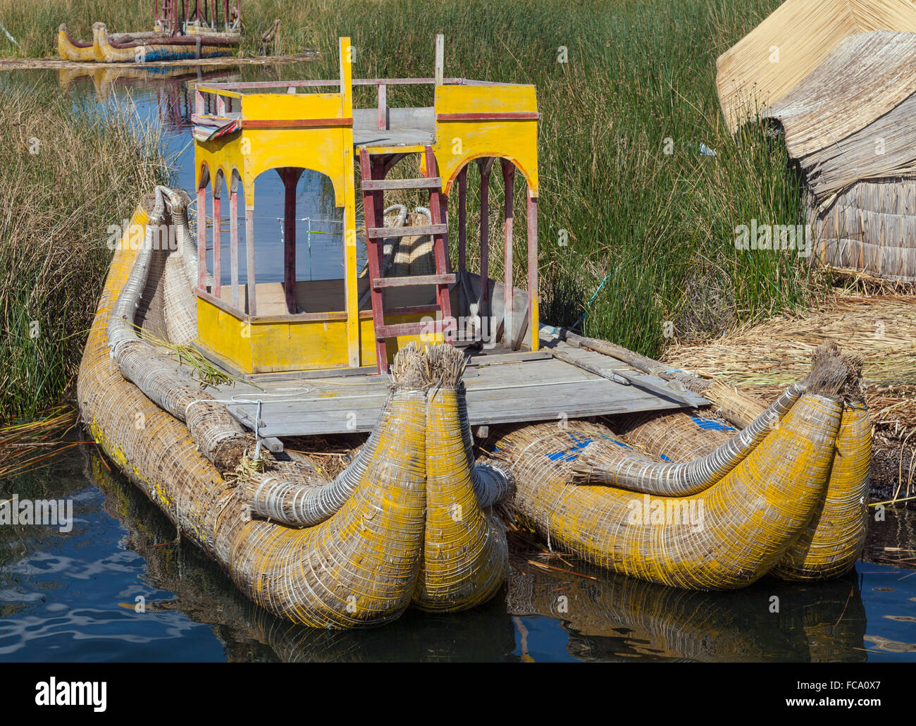 Reed boat - Uros Islands, Lake Titicaca, Peru Stock Photo