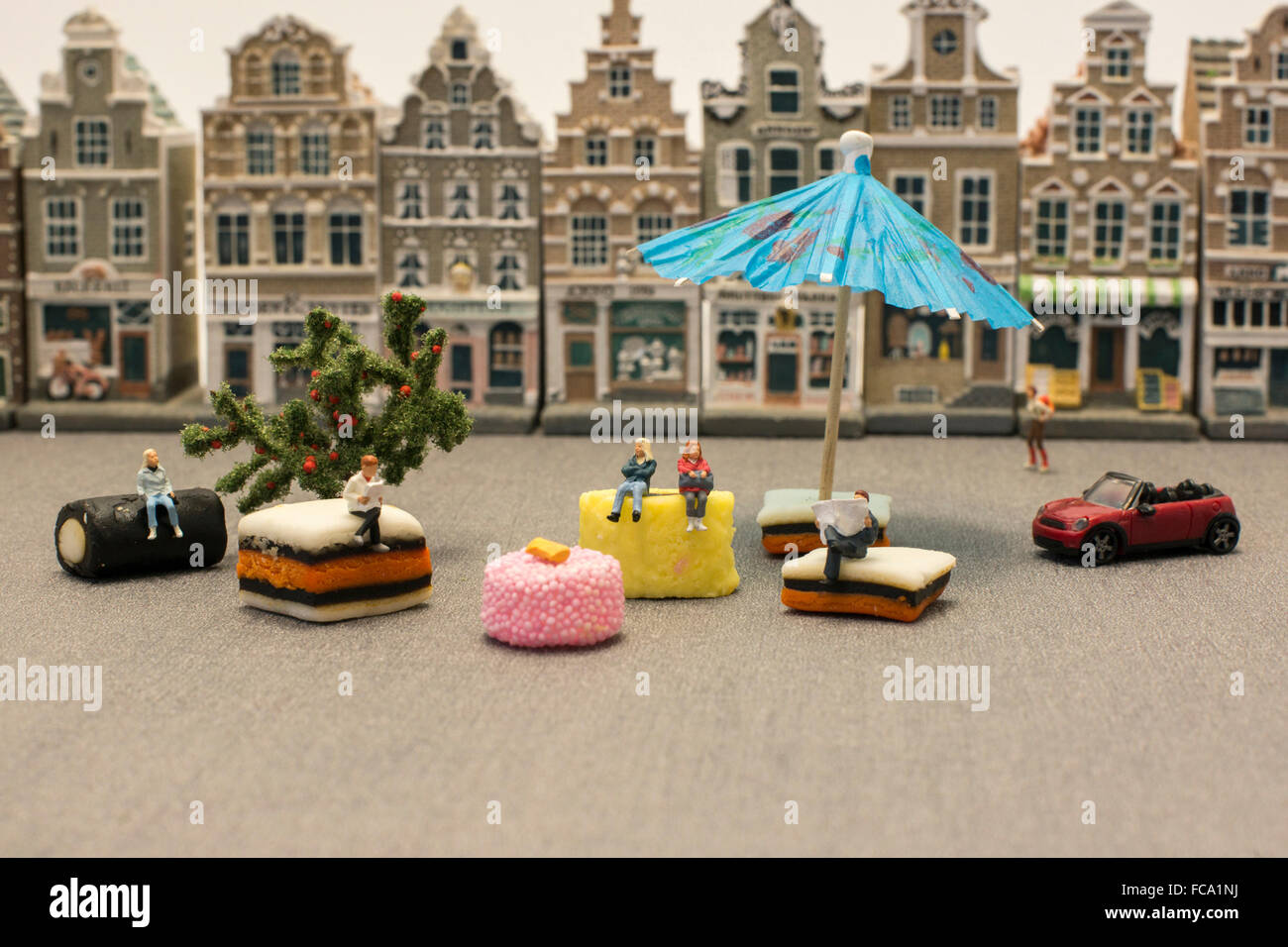 sweet relax on the village square by little people Stock Photo
