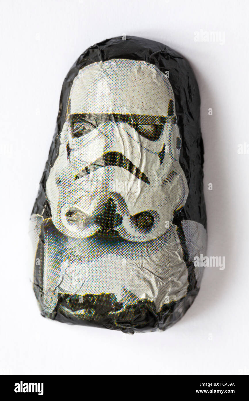 Foil wrapped Star Wars milk chocolate from Star Wars 9 piece selection box chocolates from Kinnerton isolated on white background Stock Photo