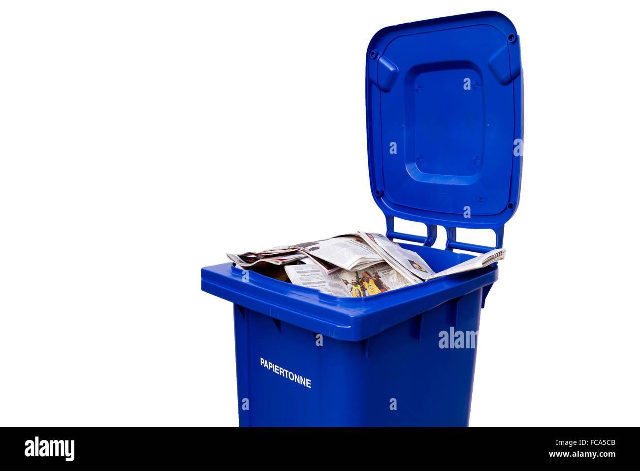 Blue waste paper recycling bin Stock Photo Alamy