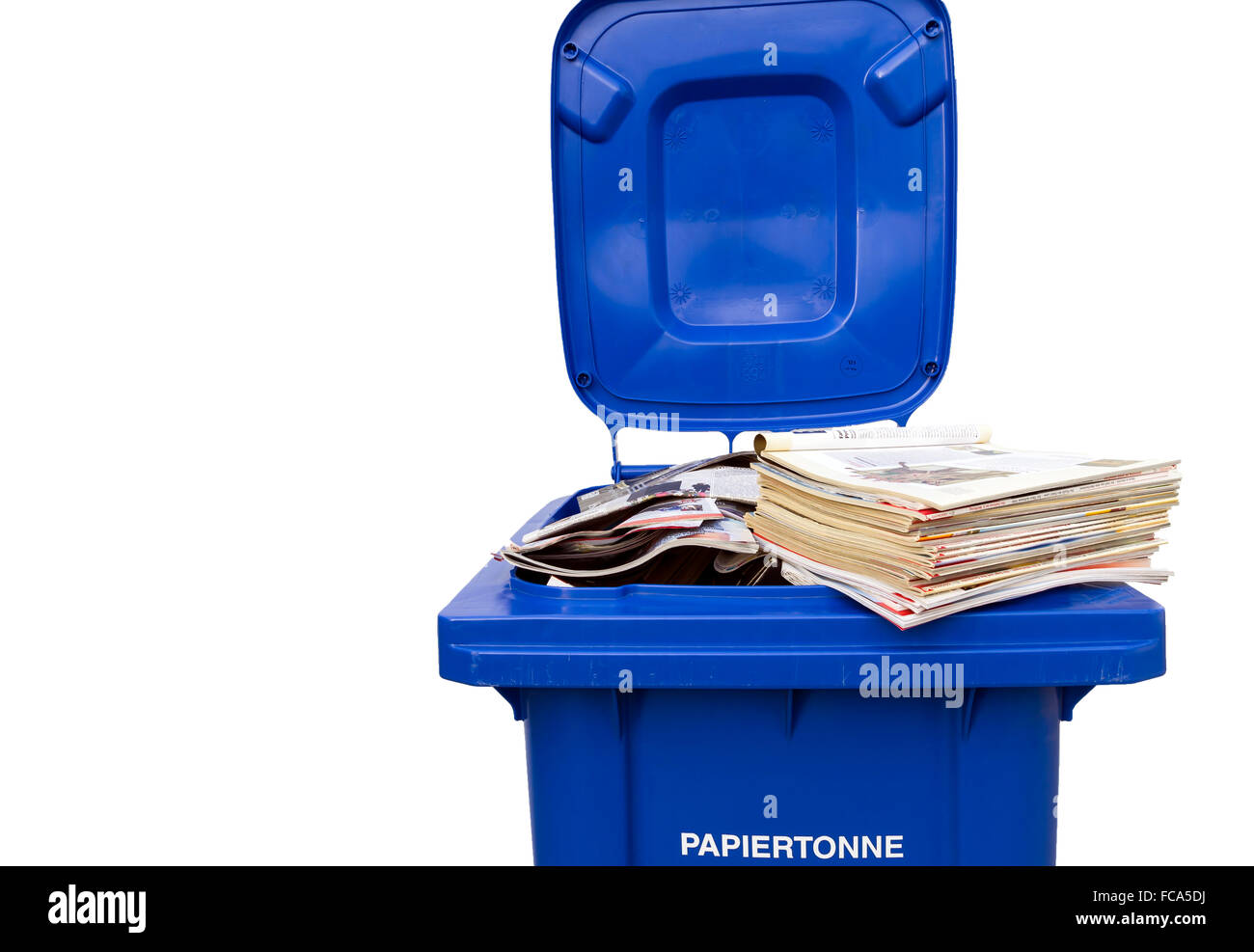 Blue waste paper recycling bin Stock Photo