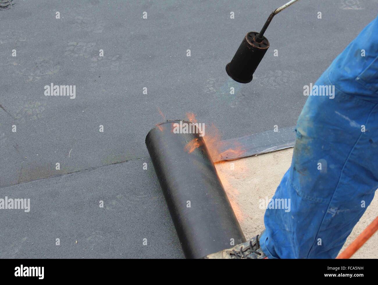 Waterproofing of a flat roof Stock Photo
