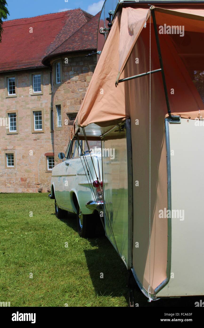 Oldtimer with mobile home Stock Photo