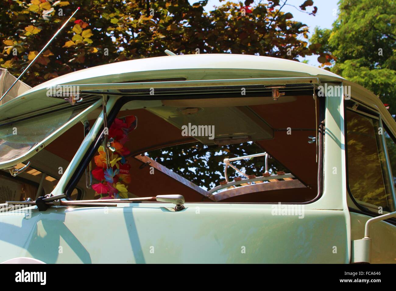 Top-hung window of a oldtimer Stock Photo