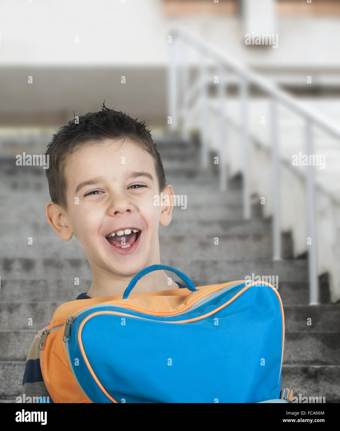 Boy with schoolbag Stock Photo Alamy