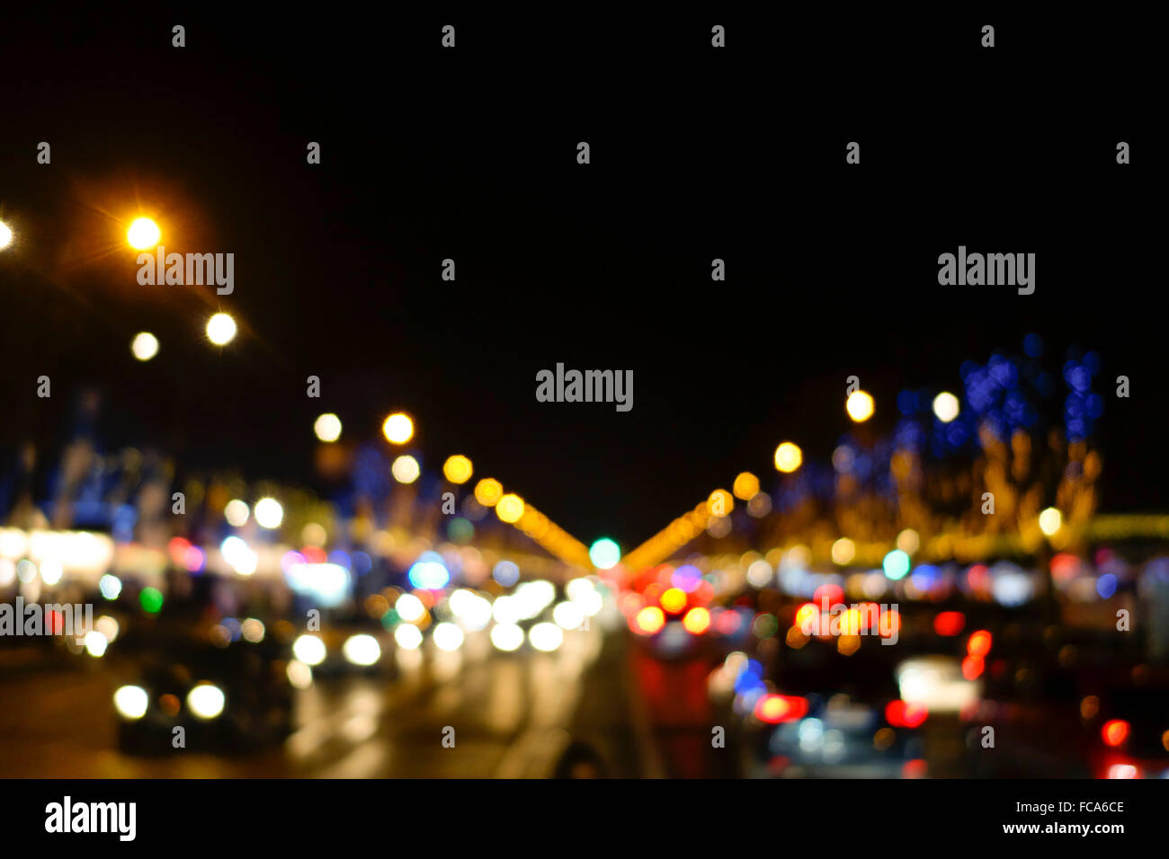 Out of focus traffic lights, Champs Elysee, Paris, France. Stock Photo