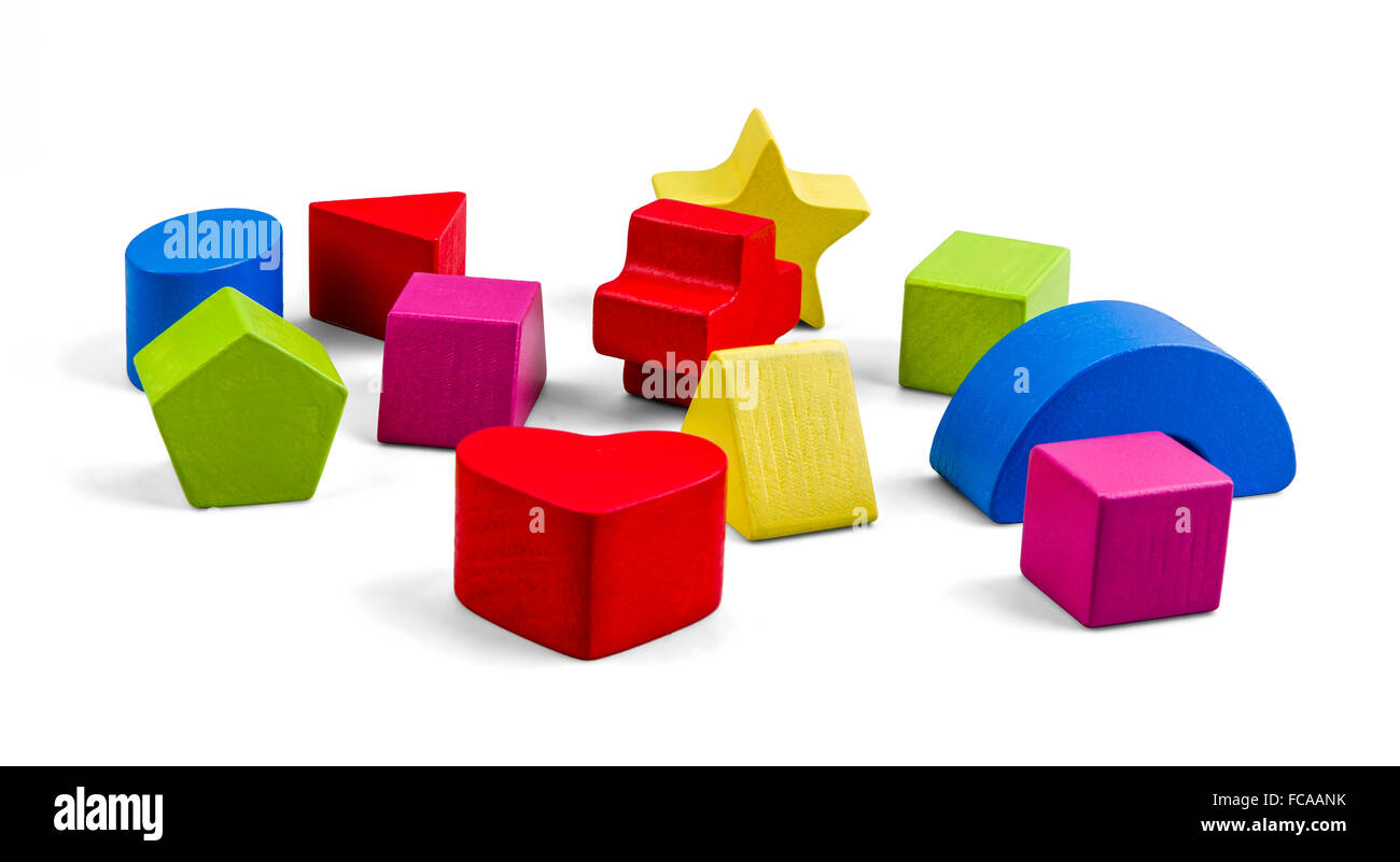 Wooden color toy blocks isolated on white with clipping path Stock Photo
