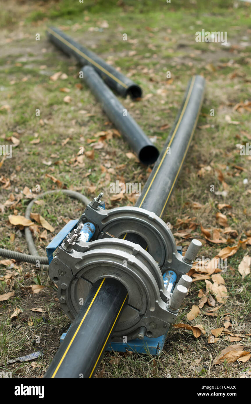 Plumbing and cutting pipes Stock Photo Alamy