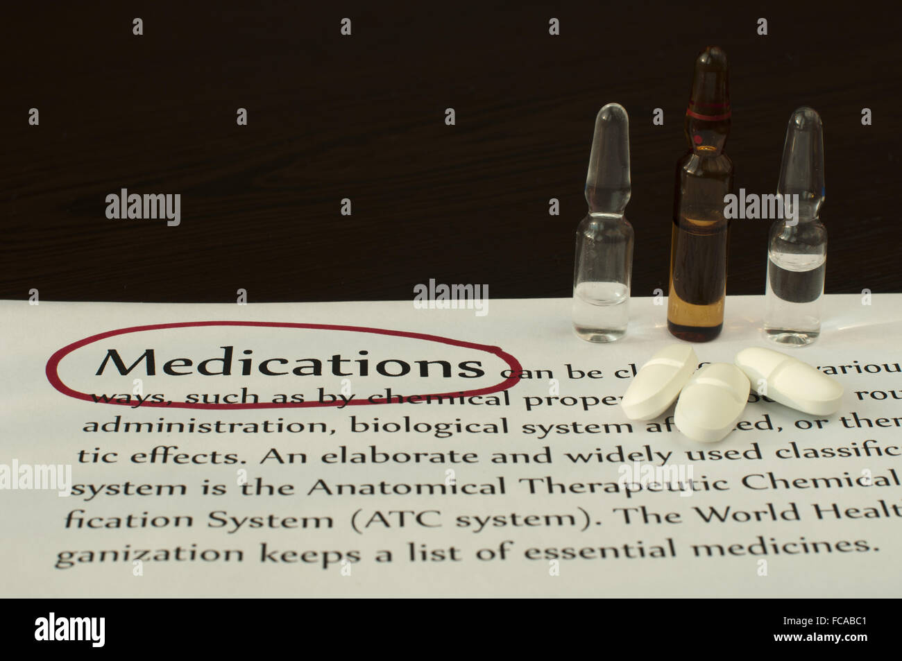 Drugs on the score sheet with text Stock Photo Alamy