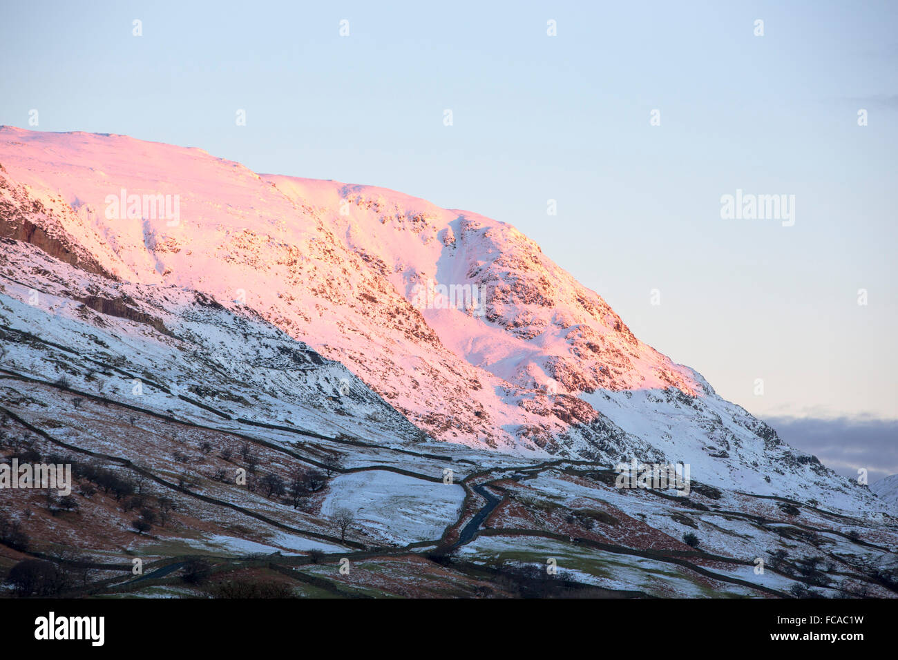 Mornings first light at sunrise on Red Screes and Kirkstone Pass, Lake ...