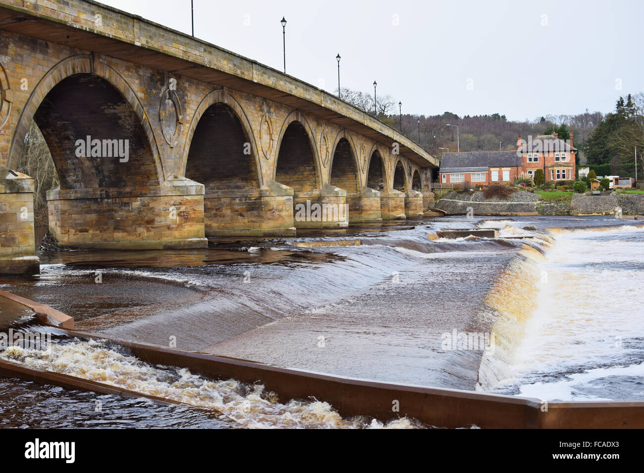 Hexham Bridge, crossing the River Tyne, Hexham, Northumberland, UK Stock Photo